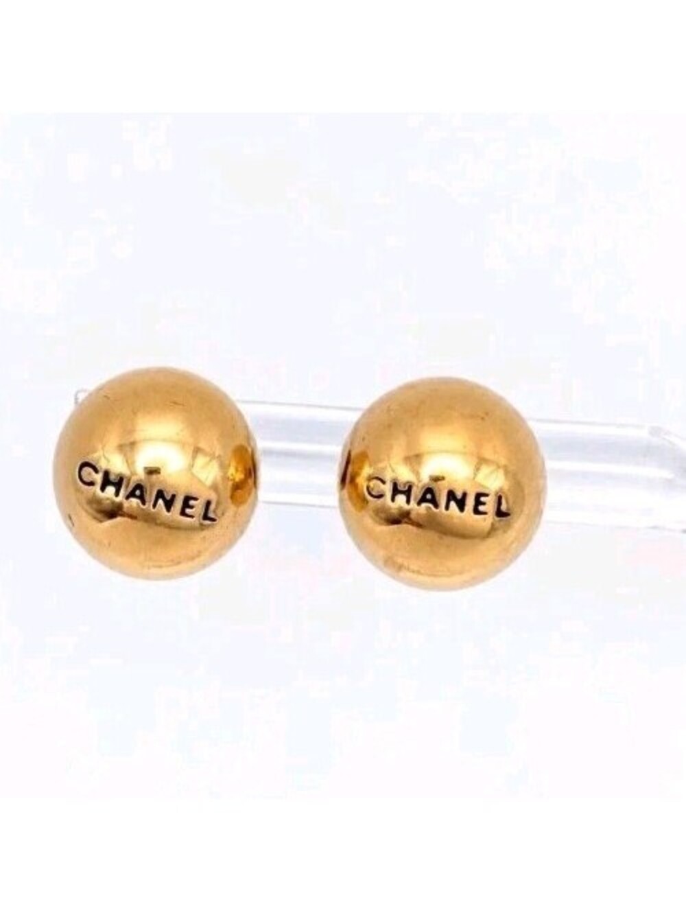 Authentic Vintage CHANEL Gold Tone Dome Logo Stud Earrings Authenticated [COPY]